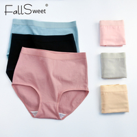 FallSweet 2 sztuk/partia! Bawełniana bielizna damska wysokiej talii majtki wygodne jednokolorowe kalesony Plus rozmiar bielizna M-XXXL 2